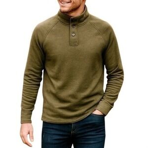 Gap Army Green Quarter Button Down Sweater Pullover